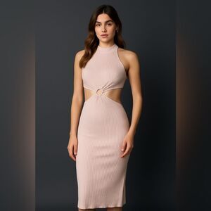 Anthropologie Pink Ribbed Knit Cut-Out Midi Dress Bodycon Y2K Party Clubwear